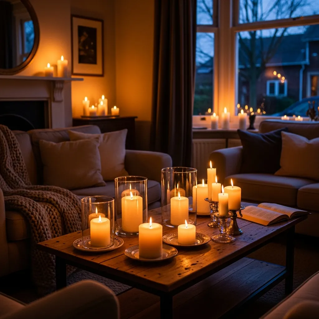 Kynttilät olohuoneessa